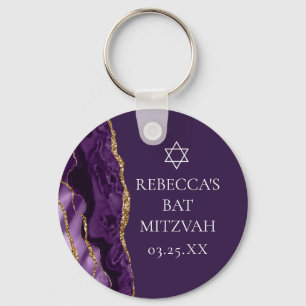Chic Lila Gold Agate Bat Mitzvah Party Custom Schlüsselanhänger