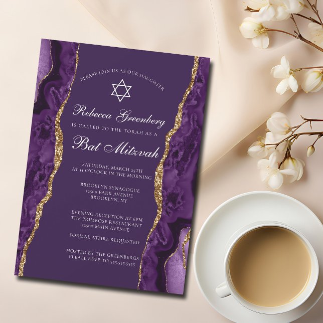 Chic Lila Gold Agate Bat Mitzvah Party Einladung (Von Creator hochgeladen)