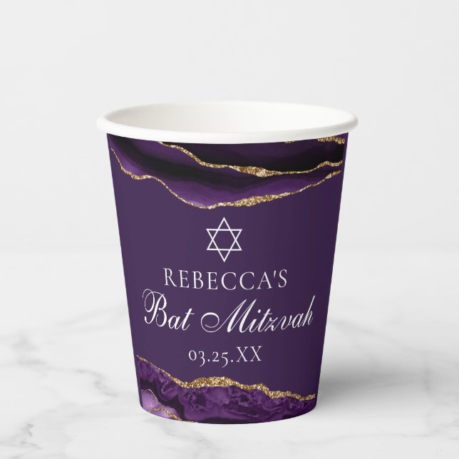 Chic Lila Gold Bat Mitzvah Party Custom Pappbecher (Vorderseite)