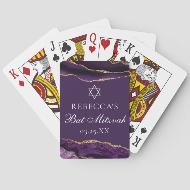 Chic Lila Gold Bat Mitzvah Party Custom Spielkarten (Rückseite)