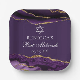 Chic Lila Gold Bat Mitzvah Party Personalisiert Pappteller