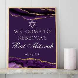 Chic Lila Gold Bat Mitzvah Party Willkommen Poster