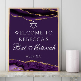 Chic Lila Gold Bat Mitzvah Party Willkommen Poster
