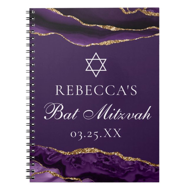 Chic Lila Gold Bat Mitzvah Personalisiert Notizblock (Vorderseite)