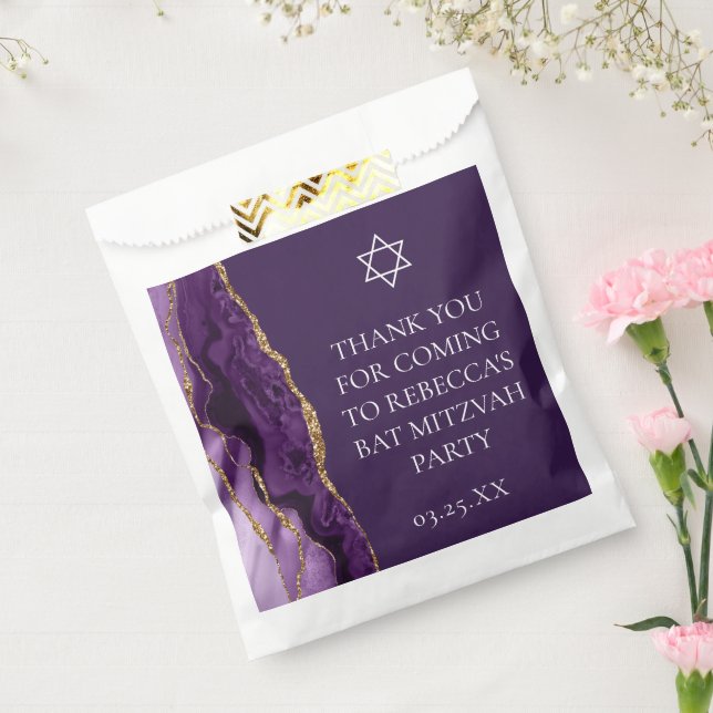 Chic Lila Gold Bat Mitzvah Personalisiertes Party Geschenktütchen (Versiegelt)