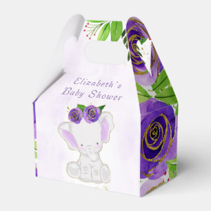 Chic Lila Gold Floral Niedlich Elephant Baby Dusch Geschenkschachtel