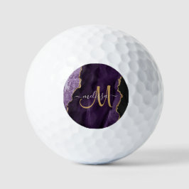 Chic Lila Gold Glitzer Agate Custom Monogram Golfball