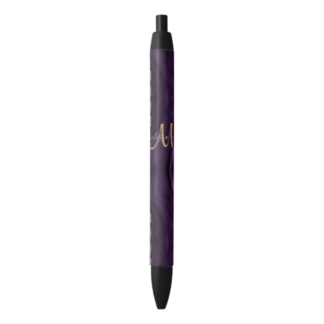 Chic Lila Gold Glitzer Agate Custom Monogram Kugelschreiber (Vorderseite Vertikal)