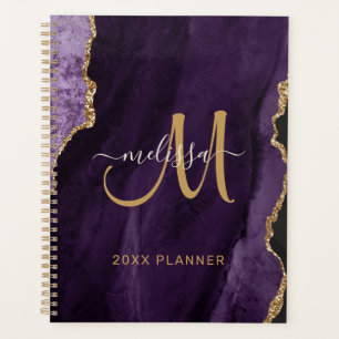 Chic Lila Gold Glitzer Agate Monogram 2024 Planer