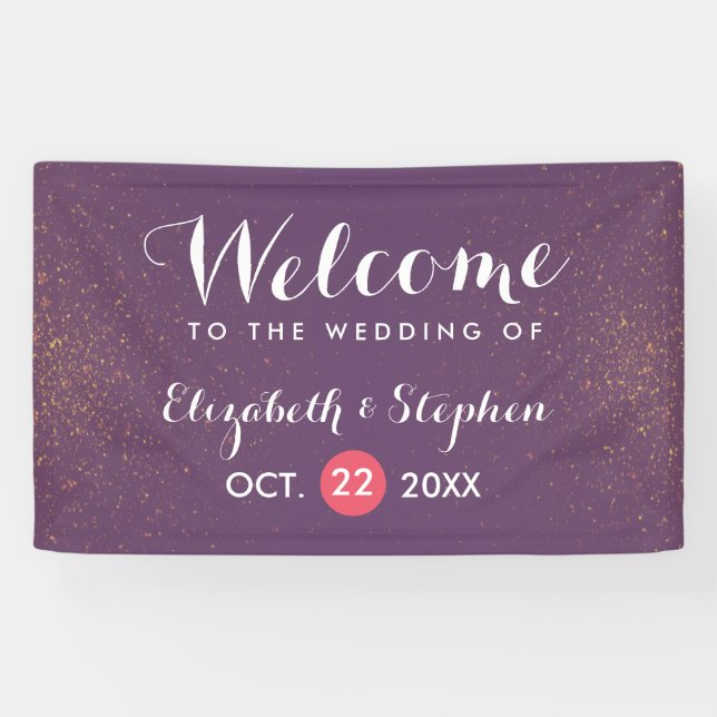 Chic Lila & Gold Glitzer Sparkle Wedding Banner (Horizontal)