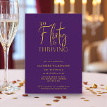 Chic Lila Gold Script 30. Geburtstag Party Einladu Einladung<br><div class="desc">Feiern Sie Ihren Meilenstein 30. Geburtstag stilvoll mit dieser eleganten "Kokett & gefühlvoll" Einladung. Das raffinierte Design zeichnet sich durch einen lila Hintergrund aus, in dem goldene Schriftzeichen glänzen und ein Gefühl von Glamour und Festlichkeit ausstrahlen. Diese Einladung ist perfekt für eine Frau, die ihre dreißig Jahre mit Zuversicht und...</div>