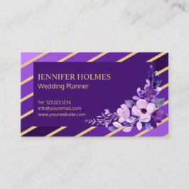 Chic Lila Gold Stripes Floral Business Card Visitenkarte