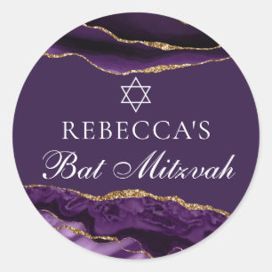 Chic lila-goldene Bat-Mizwa-Party - personalisiert Runder Aufkleber