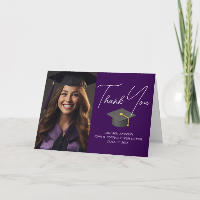 Chic Lila Graduate Foto Custom Abschluss Dankeskarte (Vorderseite)