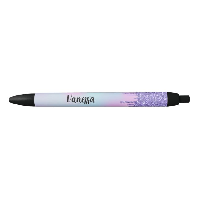 Chic Lila Holographic Glitzer Tropfen Kugelschreiber (Vorderseite)