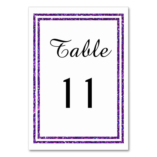 Chic Lila Imitate Glittered Trim - Table Card Tischnummer (Vorderseite)