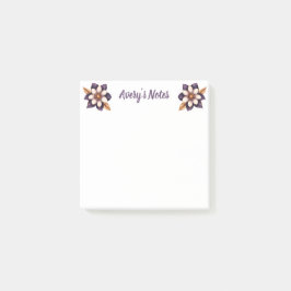 Chic Lila Imitats Gold Floral Name Post-it Klebezettel