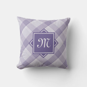 Chic Lila Kariert mit moderner Diagonal-Monogramm Kissen