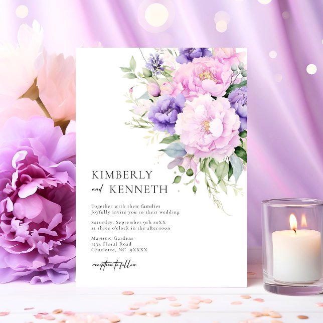 Chic Lila Lavender Pink Violet Floral Wedding Einladung (Chic Purple Lavender Pink Violet Floral Wedding Invitation)
