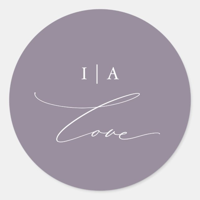 Chic Lila Liebe Kalligrafie mit Monogram Wedding Runder Aufkleber (Vorderseite)