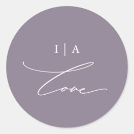 Chic Lila Liebe Kalligrafie mit Monogram Wedding Runder Aufkleber