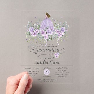 Chic Lila Lilac Floral Girl Dress Quinceañera XV Acryleinladungen