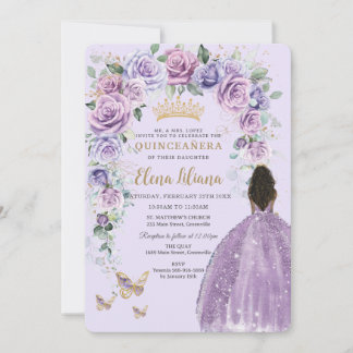 Chic Lila Lilac Lavender Floral Arch Quinceañera Einladung