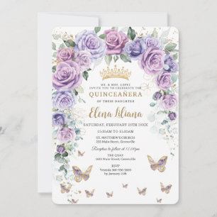 Chic Lila Lilac Lavender Floral Arch Quinceañera Einladung