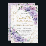 Chic Lila Lilac Lavender Rose Sweet 16 Birthday Einladung<br><div class="desc">Personalisieren Sie diese elegante Einladung zum 16. Geburtstag von 16 . Geburtstag mit eigener Formulierung einfach und schnell,  drücken Sie einfach die Schaltfläche Anpassen,  um Stil und Platzierung des Textes weiter zu ordnen und zu formatieren. Passende Artikel im Shop erhältlich! c) Das glückliche Cat Studio</div>