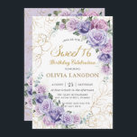 Chic Lila Lilac Lavender Rose Sweet 16 Birthday Einladung<br><div class="desc">Personalisieren Sie diese elegante Einladung zum 16. Geburtstag von 16 . Geburtstag mit eigener Formulierung einfach und schnell,  drücken Sie einfach die Schaltfläche Anpassen,  um Stil und Platzierung des Textes weiter zu ordnen und zu formatieren. Passende Artikel im Shop erhältlich! c) Das glückliche Cat Studio</div>
