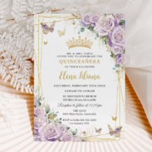 Chic Lila Lilac Rose Floral Gold Quinceañera XV