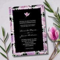 Chic Lila Magnolias auf Black Wedding Silver