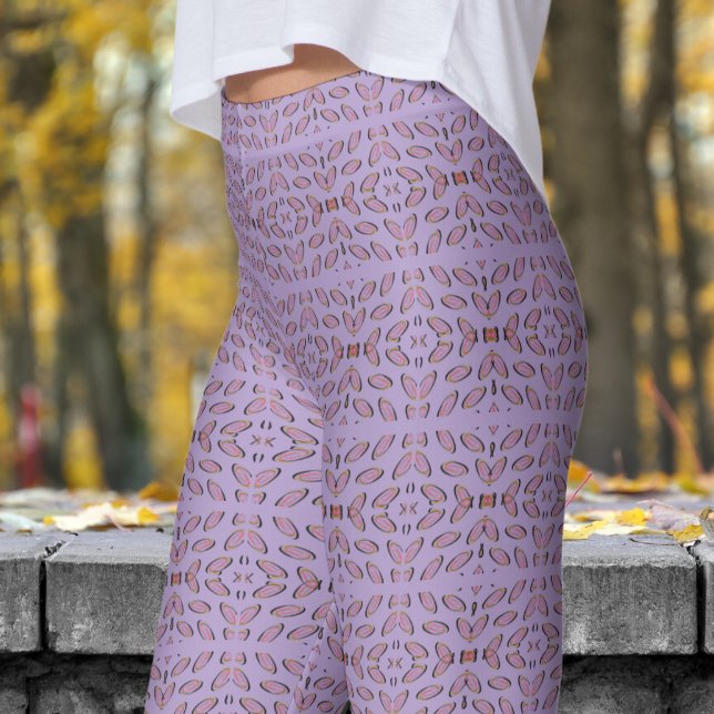 Chic Lila Mirrored Helix Pattern Leggings (Chic Purple Mirrored Helix Pattern Leggings)