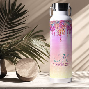 Chic lila orange Ombre Glitter Tropfen Monogramm Trinkflasche