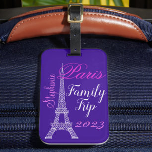 Chic Lila Paris Eiffel Tower Familienausflug Gepäckanhänger