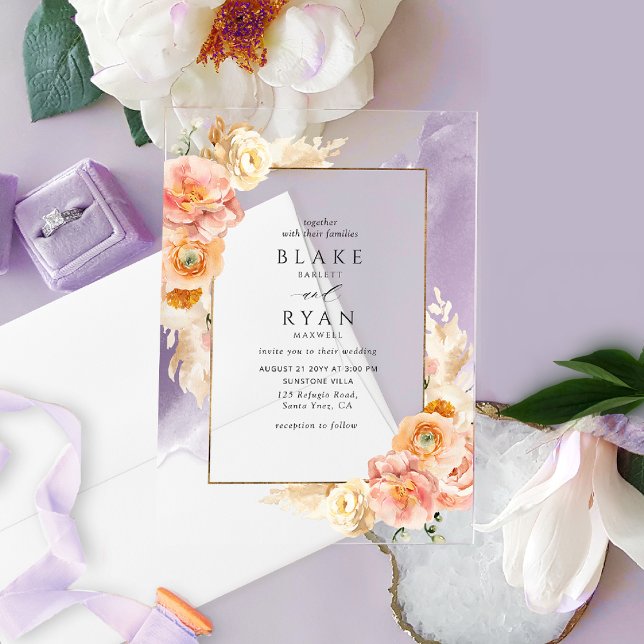 Chic Lila, Peach, Blush and Cream Floral Wedding Acryleinladungen (Von Creator hochgeladen)