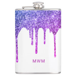 Chic Lila Pink Glitzer Tropfen Sparkle Monogram Flachmann