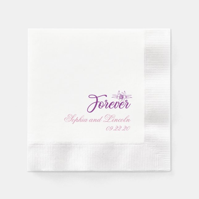 Chic Lila Pur Wedding Floral Serviette (Vorderseite)