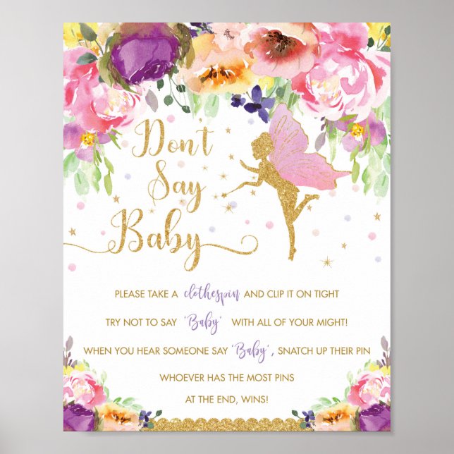Chic Lila rosa Blütenmaus Say Baby Game nicht Poster (Vorne)