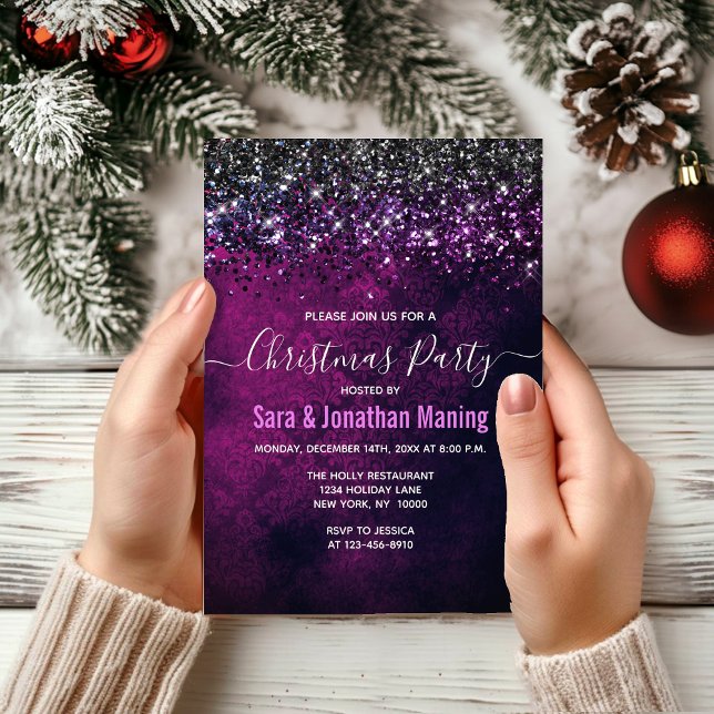 Chic lila schwarz silber Tropfen Glitzer Weihnacht Einladung (Von Creator hochgeladen)