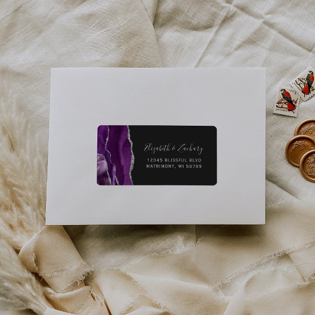 Chic Lila Silver Dark Wedding RSVP Selbstadresse Adressaufkleber (Von Creator hochgeladen)