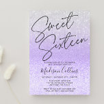 Chic Lila Silver Glitzer Sweet 16 Einladung<br><div class="desc">Eine moderne lila und silberne 16-Einladung mit einem Imitat Glitzer Hintergrund und funkelnden Lichtern.</div>