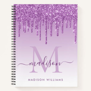 Chic Lila Tropfens Glitzer Sparkle Monogram Script Notizbuch