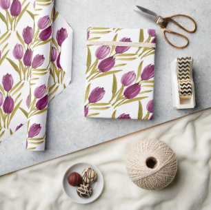 Chic Lila Tulips Wasserfarbe Geschenkpapier