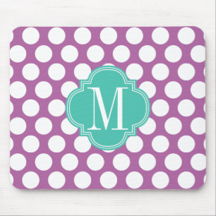 Chic lila u. Türkis-große Punkte mit Monogramm Mousepad