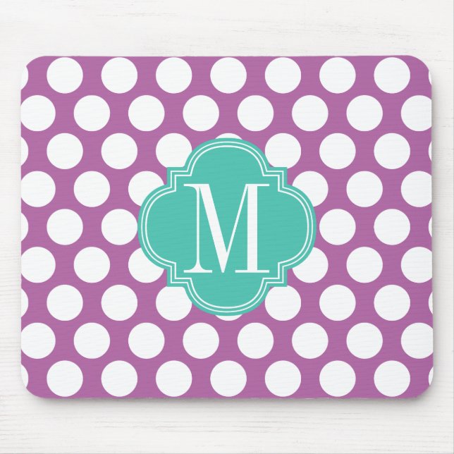 Chic lila u. Türkis-große Punkte mit Monogramm Mousepad (Vorne)
