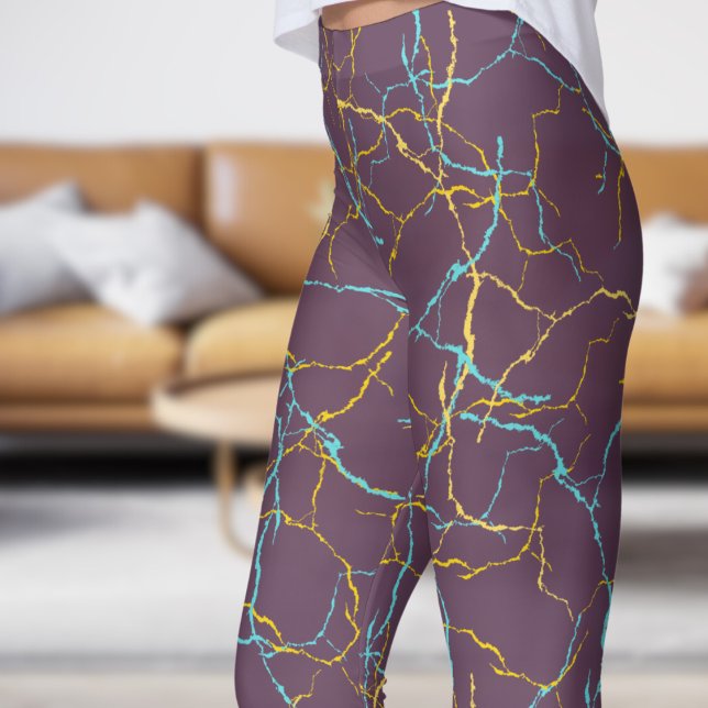 Chic Lila und Blau-Gelb-Frakturmuster Leggings (Chic Purple and Blue Yellow Fracture Pattern Leggings)