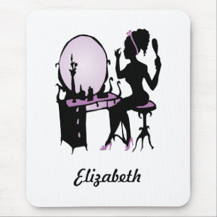 Chic-lila und schwarze Fraufashionista-Silhouette Mousepad
