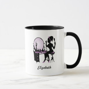 Chic-lila und schwarze Fraufashionista-Silhouette Tasse