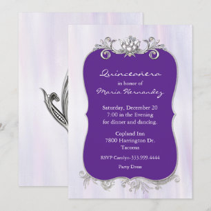Chic-lila und silberne Quinceañera Einladung